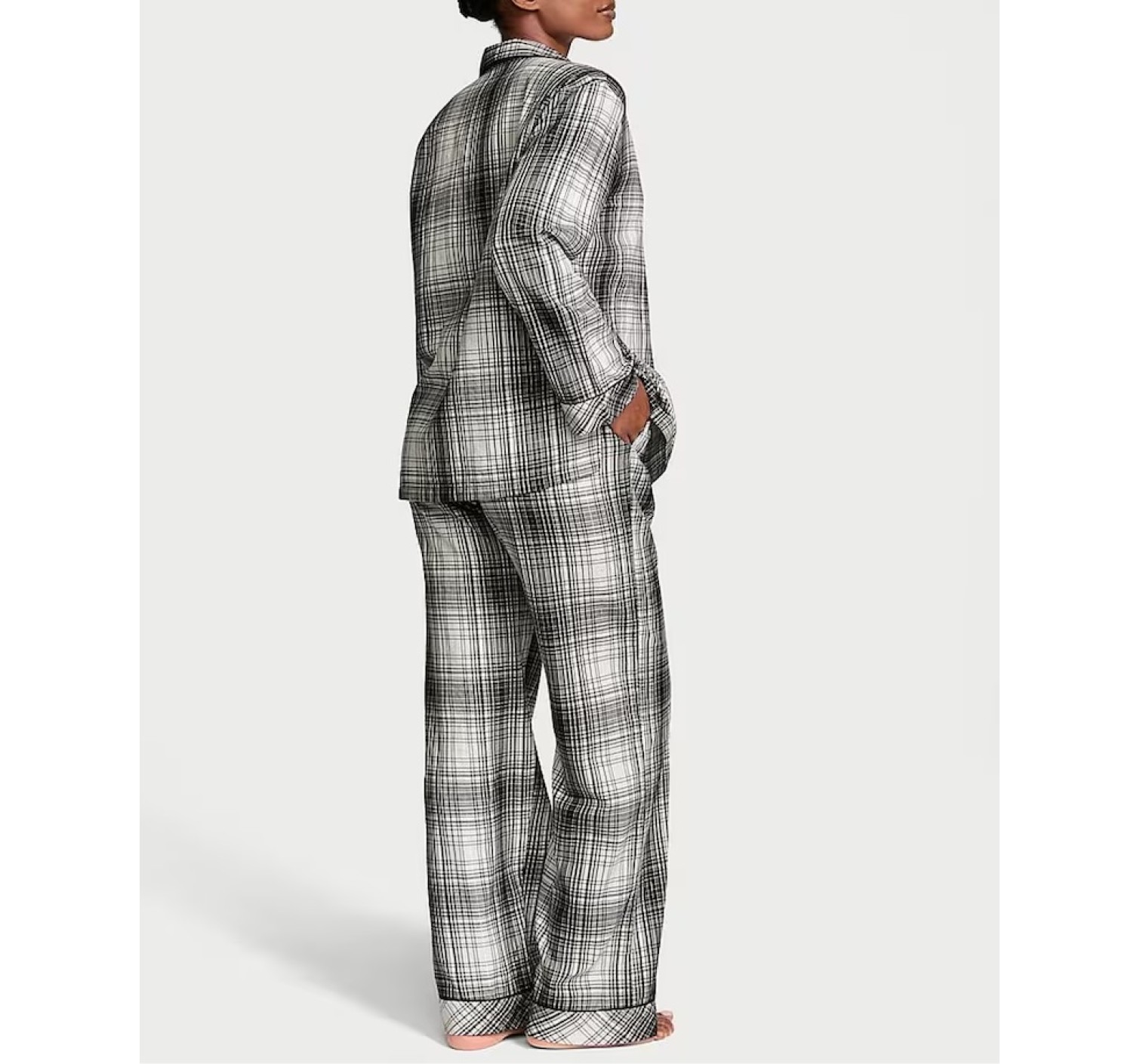Пижама Black White Plaid Flannel Long Pyjama Set