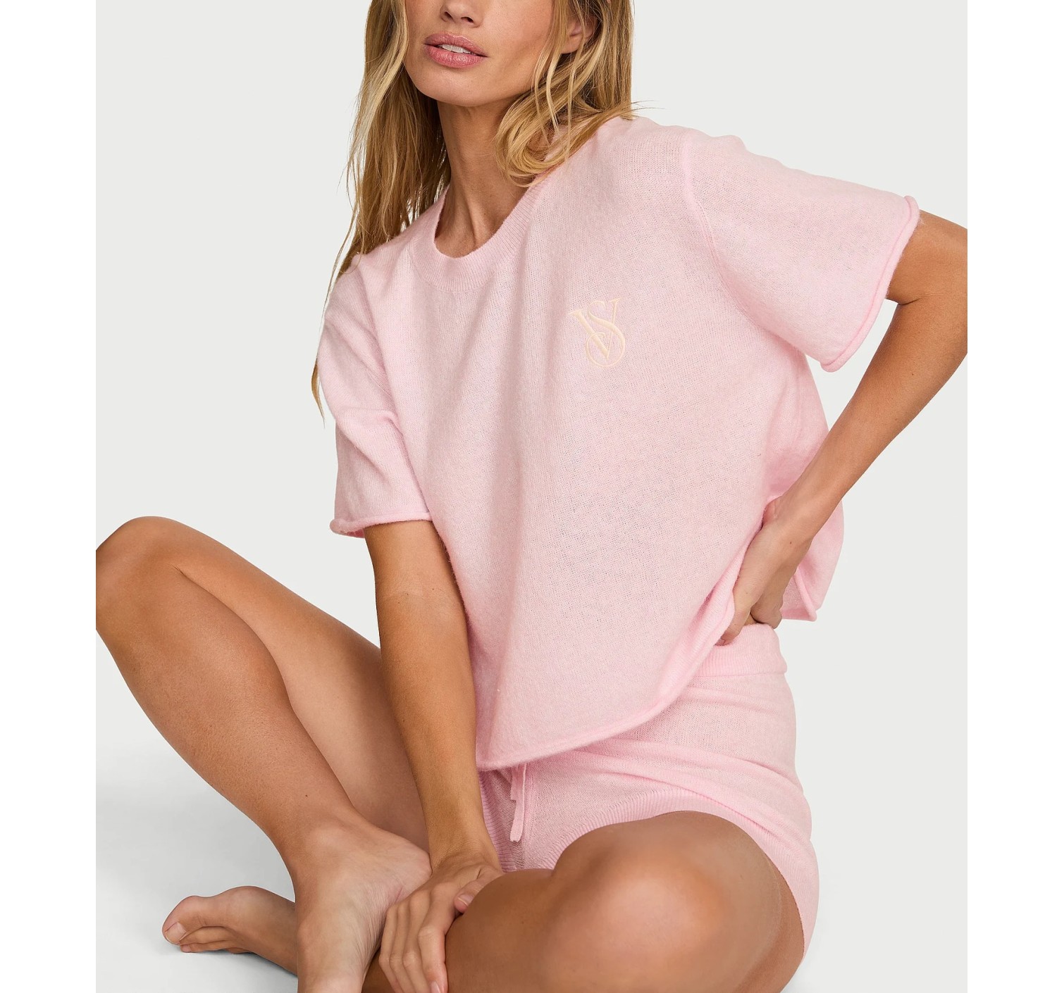 Трикотажная пижама Luxe Knit Tee & Short Set Angel Pink