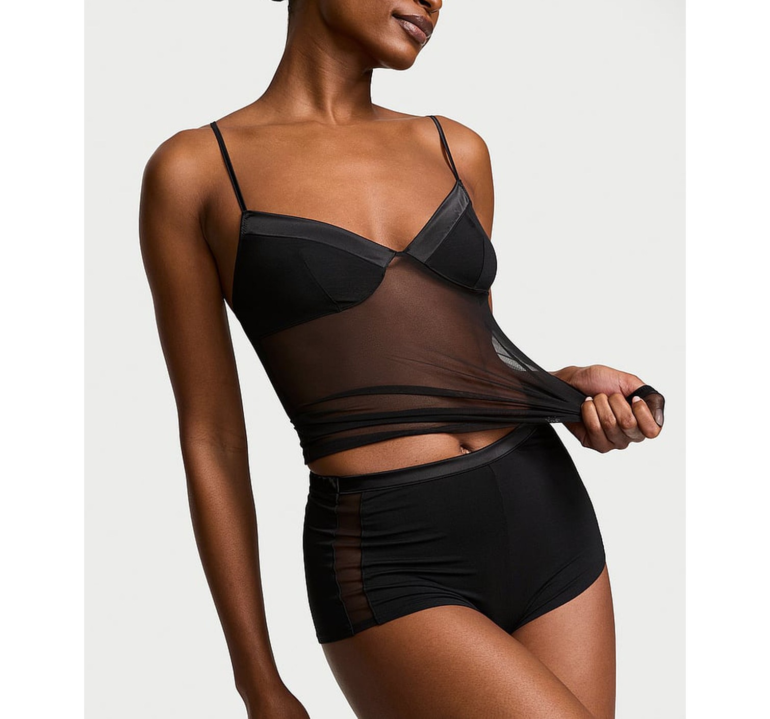 Пижама Sheer Reveal Modal & Mesh Cami Set Black