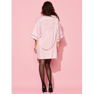 Халат Signature Satin Short Piped Robe Iconic Pink Stripes