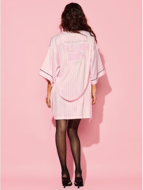 Халат Signature Satin Short Piped Robe Iconic Pink Stripes