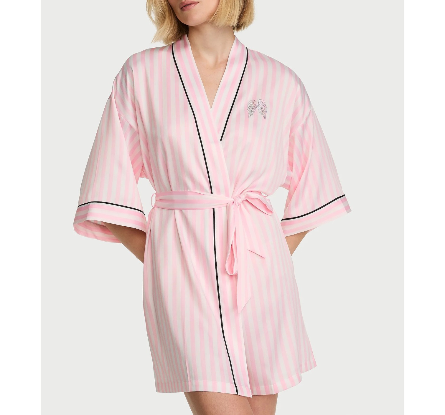 Халат Signature Satin Short Piped Robe Iconic Pink Stripes