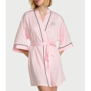 Халат Signature Satin Short Piped Robe Iconic Pink Stripes