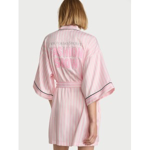 Халат Signature Satin Short Piped Robe Iconic Pink Stripes