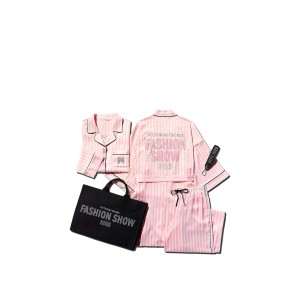 Халат Signature Satin Short Piped Robe Iconic Pink Stripes