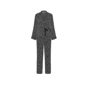 Пижама Signature Satin Long Pajama Set Black & White Newspaper
