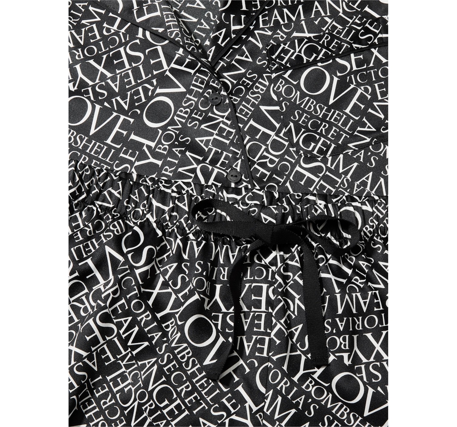 Пижама Signature Satin Long Pajama Set Black & White Newspaper
