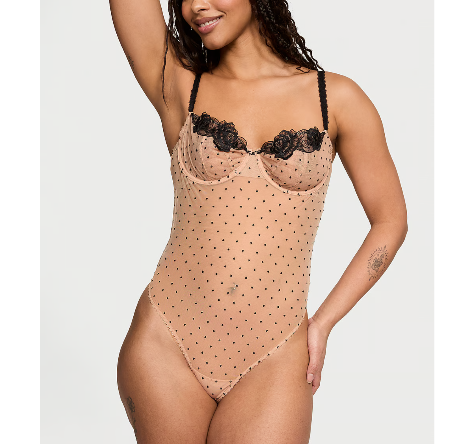 Боді Sheer Rose Dot Unlined Balconette Teddy Praline