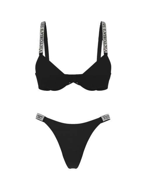 Комплект білизни Logo Shine Strap Push-Up Bra Set Black