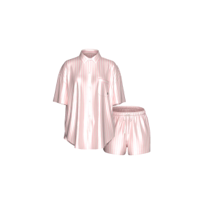 Сатинова піжама Glazed Satin Oversized Short Pajama Set Pretty Blossom Stripe