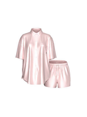 Сатиновая пижама Glazed Satin Oversized Short Pajama Set Pretty Blossom Stripe