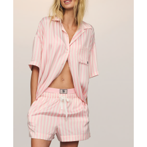 Сатинова піжама Glazed Satin Oversized Short Pajama Set Pretty Blossom Stripe