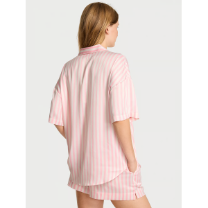 Сатинова піжама Glazed Satin Oversized Short Pajama Set Pretty Blossom Stripe