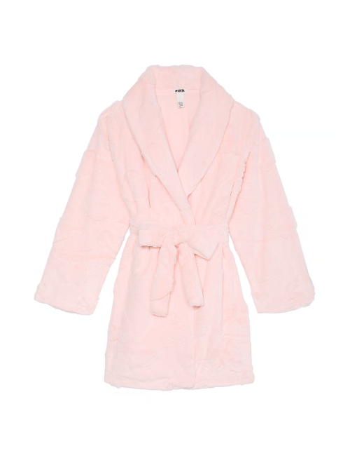 Плюшевый халат Short Cozy Robe Pink Hearts