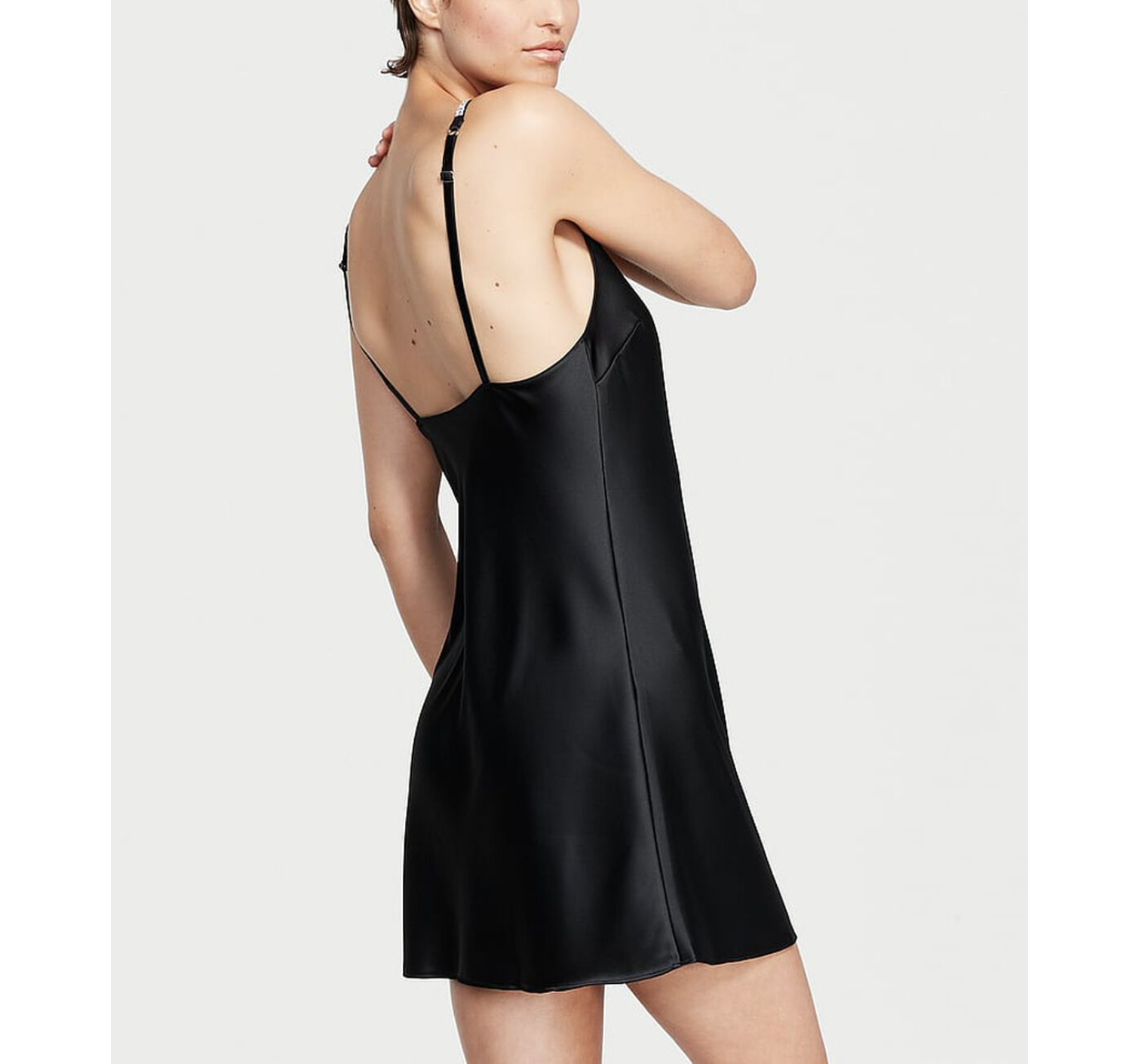 Сатиновий пеньюар Shine Strap Slips Black