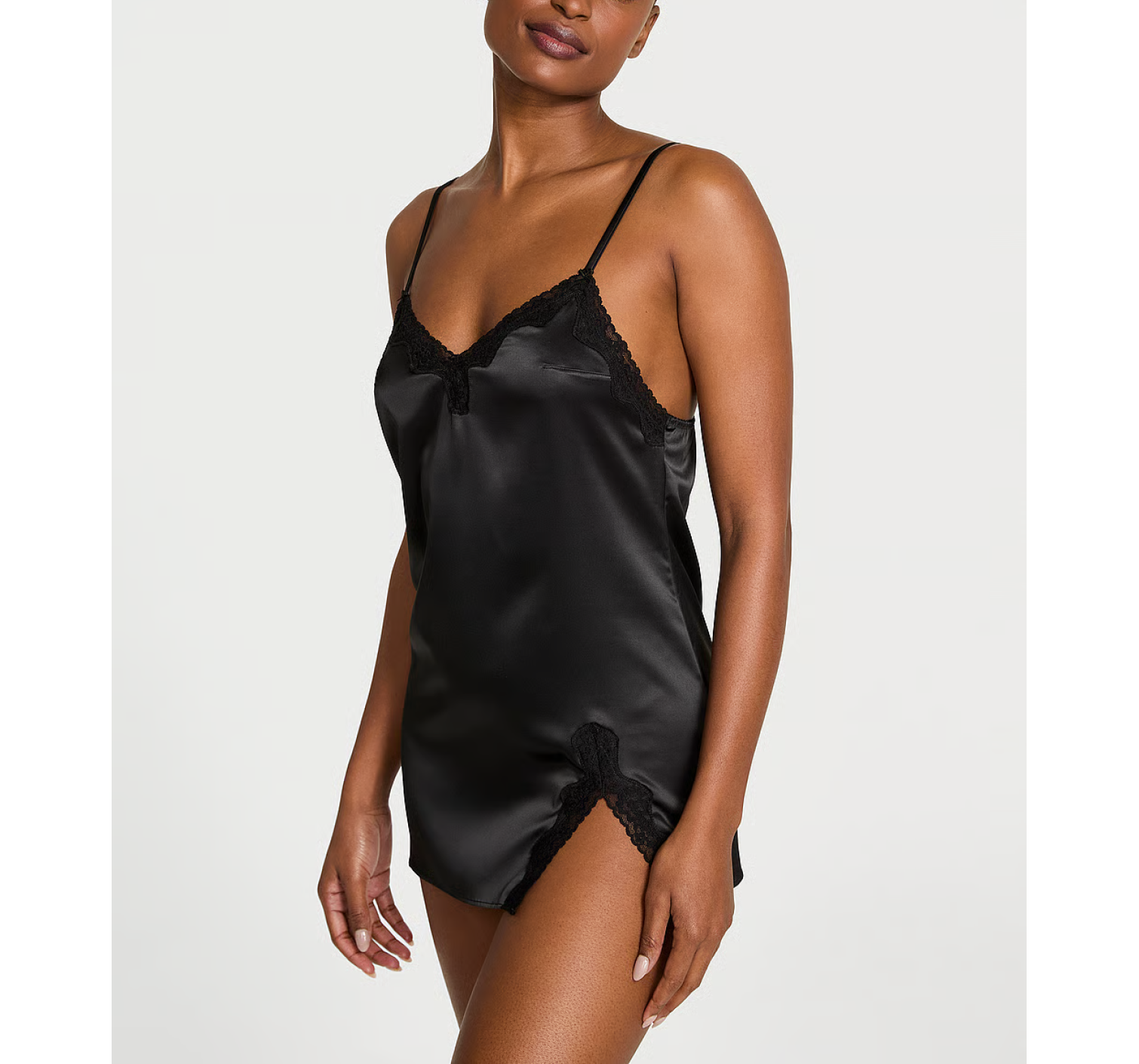 Сатиновий пеньюар Tease Satin Lace-Trim Mini Slip Dress Black