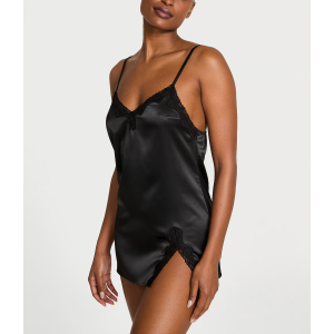 Сатиновий пеньюар Tease Satin Lace-Trim Mini Slip Dress Black