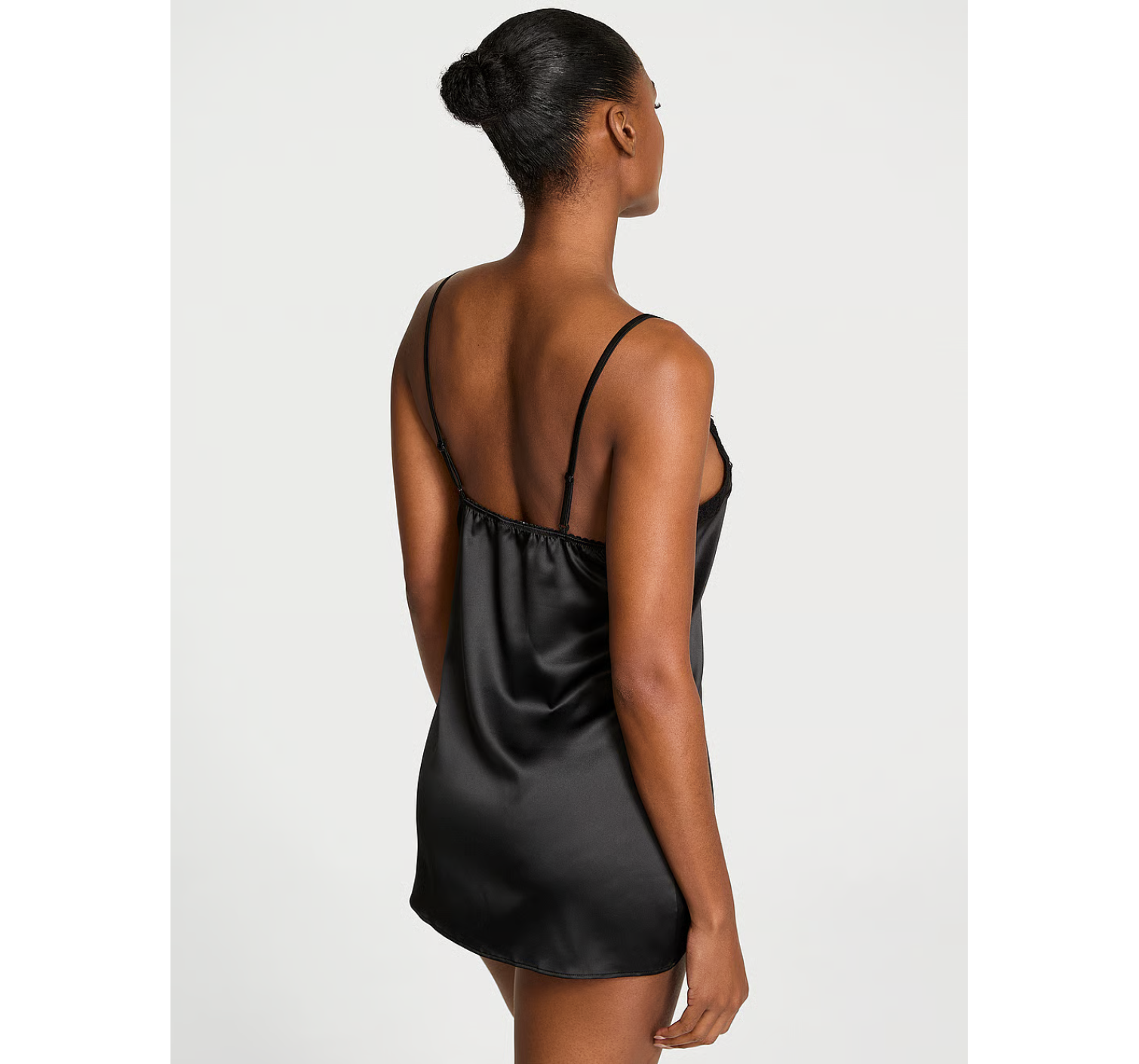Сатиновий пеньюар Tease Satin Lace-Trim Mini Slip Dress Black
