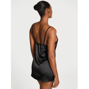 Сатиновий пеньюар Tease Satin Lace-Trim Mini Slip Dress Black
