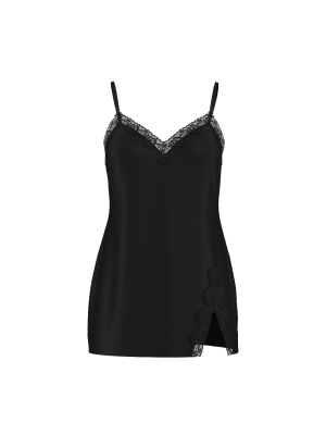Сатиновий пеньюар Tease Satin Lace-Trim Mini Slip Dress Black