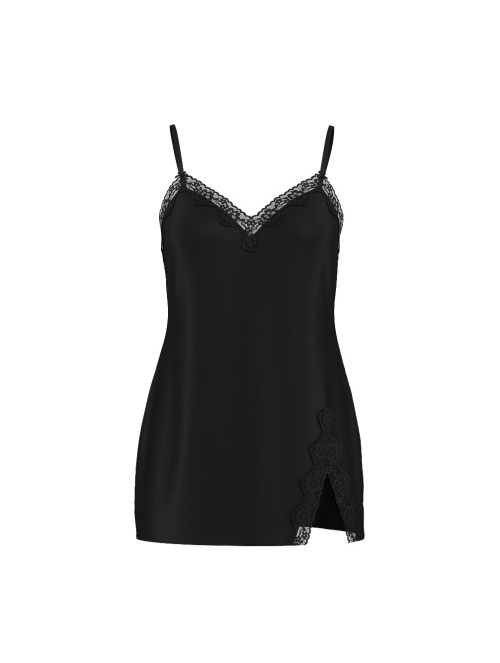 Сатиновый пеньюар Tease Satin Lace-Trim Mini Slip Dress Black