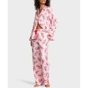 Піжама Glazed Satin Long Pajama Set Pink Bows