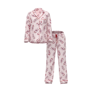 Піжама Glazed Satin Long Pajama Set Pink Bows