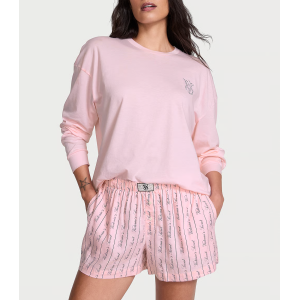 Піжама Flannel Long-Sleeve Short Tee-Jama Set Pink