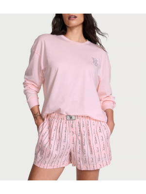 Піжама Flannel Long-Sleeve Short Tee-Jama Set Pink