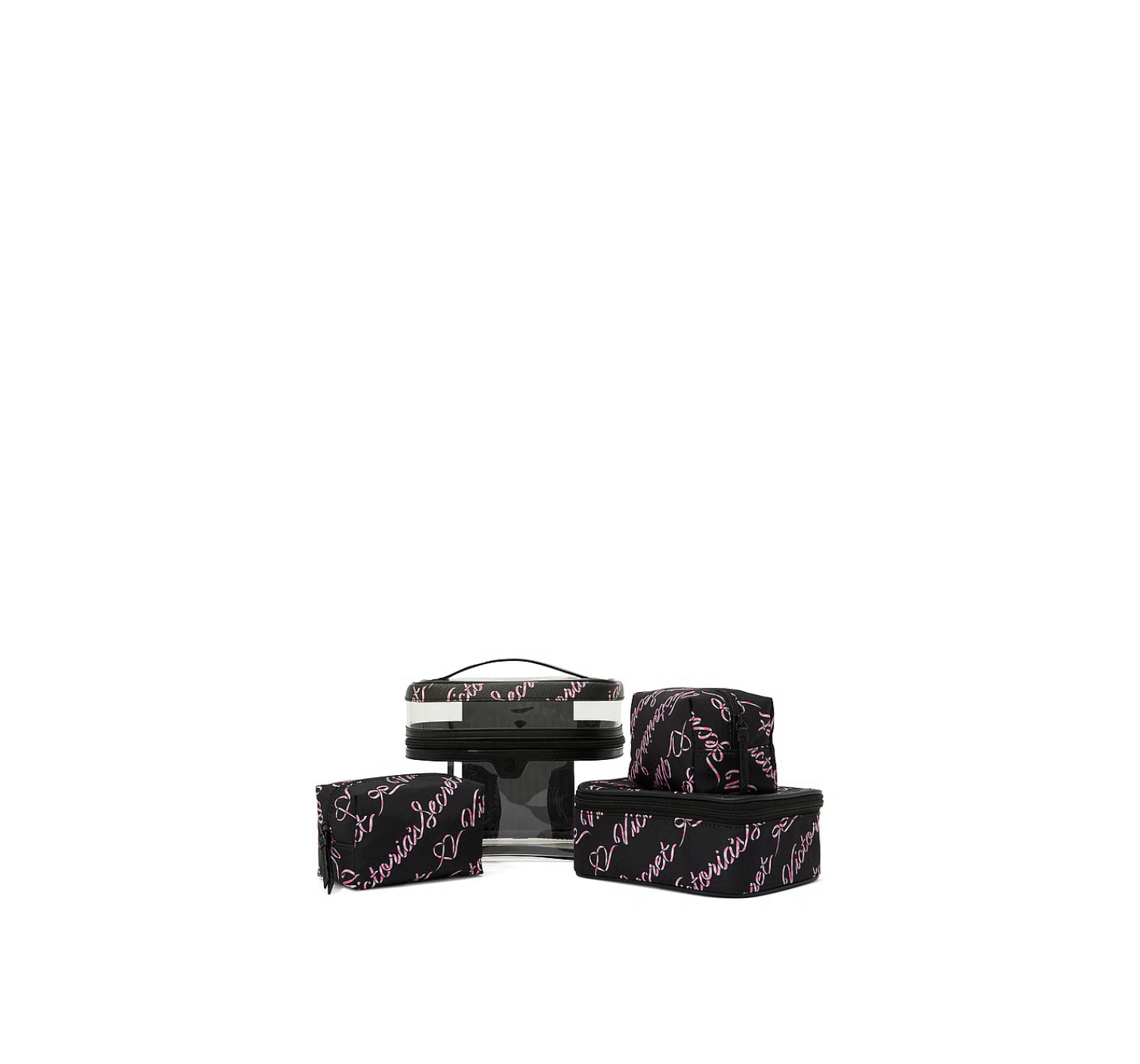4 в 1 набор косметичек 4-Piece Makeup Bag Black Candycane Script