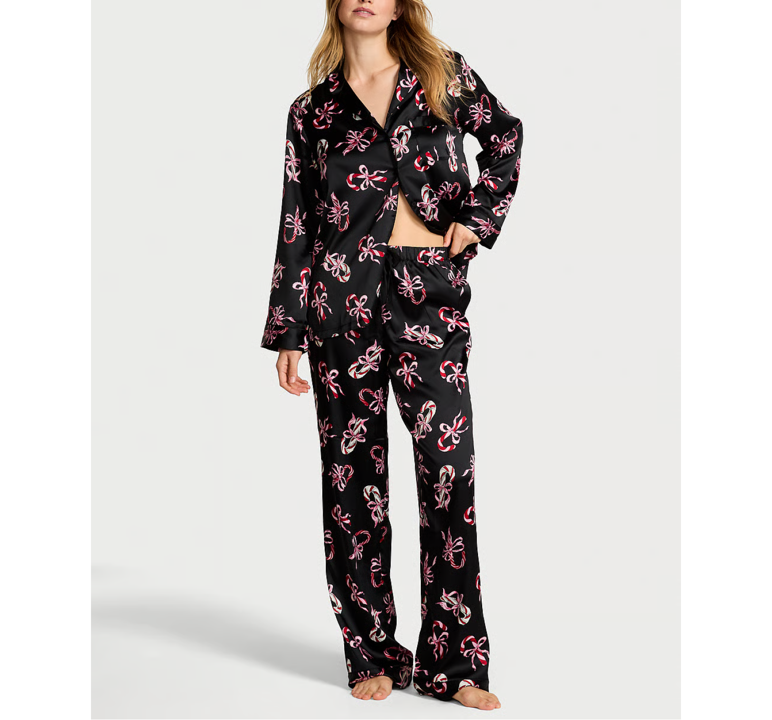 Сатинова піжама Glazed Satin Long Pajama Set Print