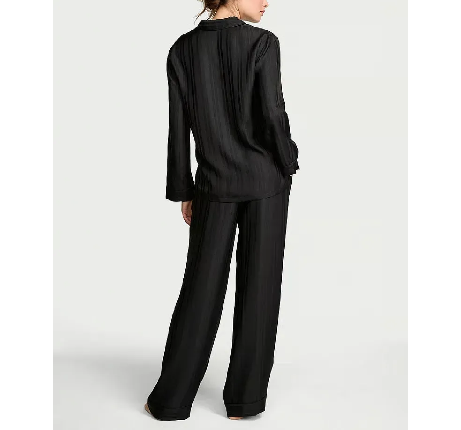 Сатиновая пижама Glazed Satin Long Pajama Set Black