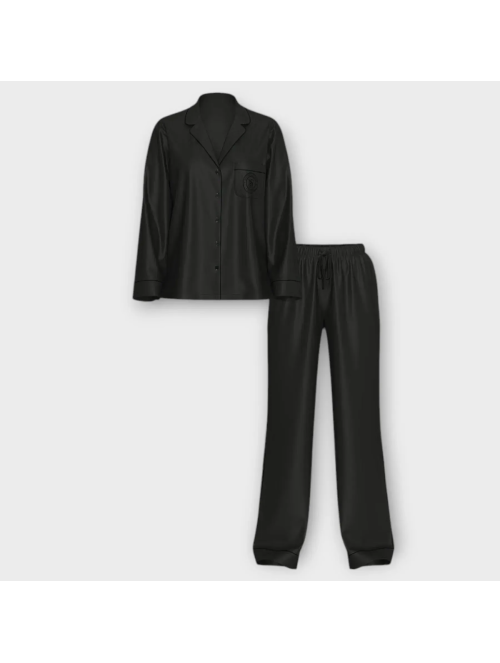 Сатинова піжама Glazed Satin Long Pajama Set Black