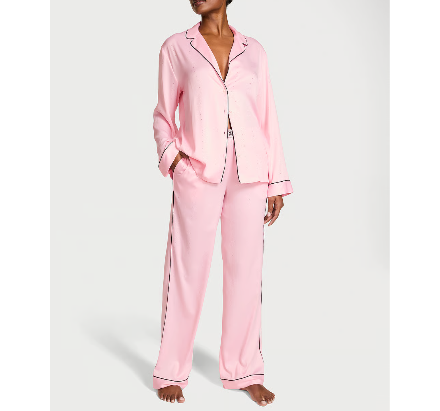 Сатиновая пижама Satin Shine Stripe Long Pajama Set Pink