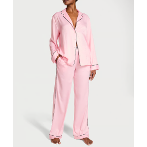 Сатиновая пижама Satin Shine Stripe Long Pajama Set Pink