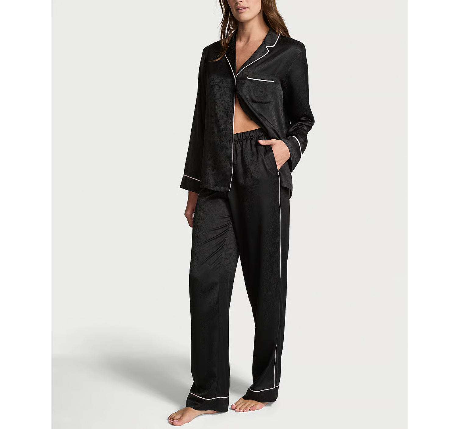Сатинова піжама Satin Long Pajama Set Black