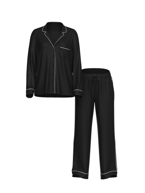 Сатинова піжама Satin Long Pajama Set Black