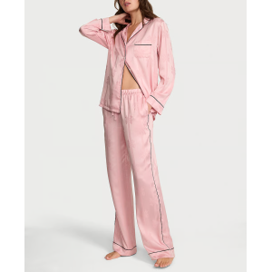 Сатиновая пижама Glazed Satin Bow Stripe Long Pajama Set
