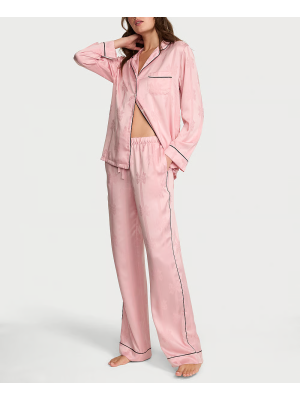 Сатинова піжама Glazed Satin Bow Stripe Long Pajama Set