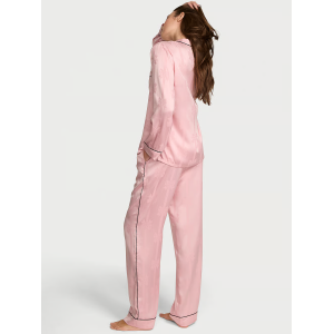 Сатиновая пижама Glazed Satin Bow Stripe Long Pajama Set