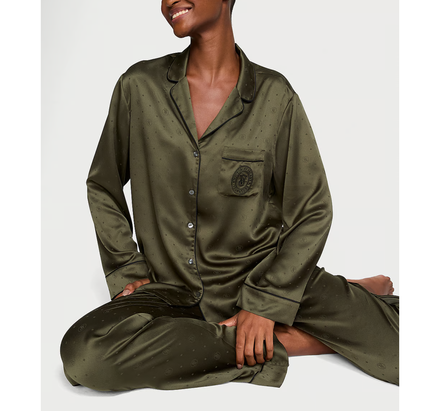 Пижама Glazed Satin Long Pajama Set Casual Olive