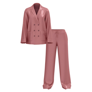 Піжама Luxe Satin Double -Breasted Long Pajama Set Rose