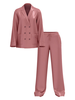 Піжама Luxe Satin Double -Breasted Long Pajama Set Rose
