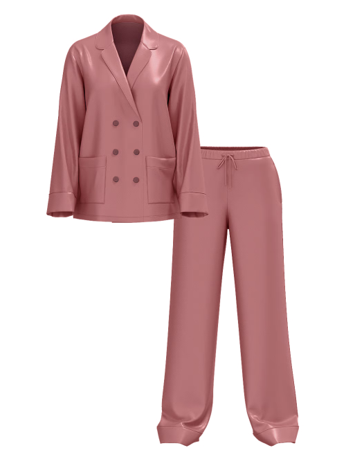 Піжама Luxe Satin Double -Breasted Long Pajama Set Rose