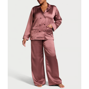 Піжама Luxe Satin Double -Breasted Long Pajama Set Rose