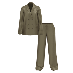 Пижама Luxe Satin Double -Breasted Long Pajama Set Olive