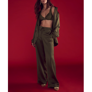 Пижама Luxe Satin Double -Breasted Long Pajama Set Olive