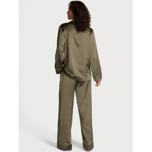 Пижама Luxe Satin Double -Breasted Long Pajama Set Olive