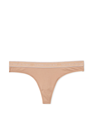 Трусики стрінги Victoria's Secret Cotton Logo Thong Panty Beige