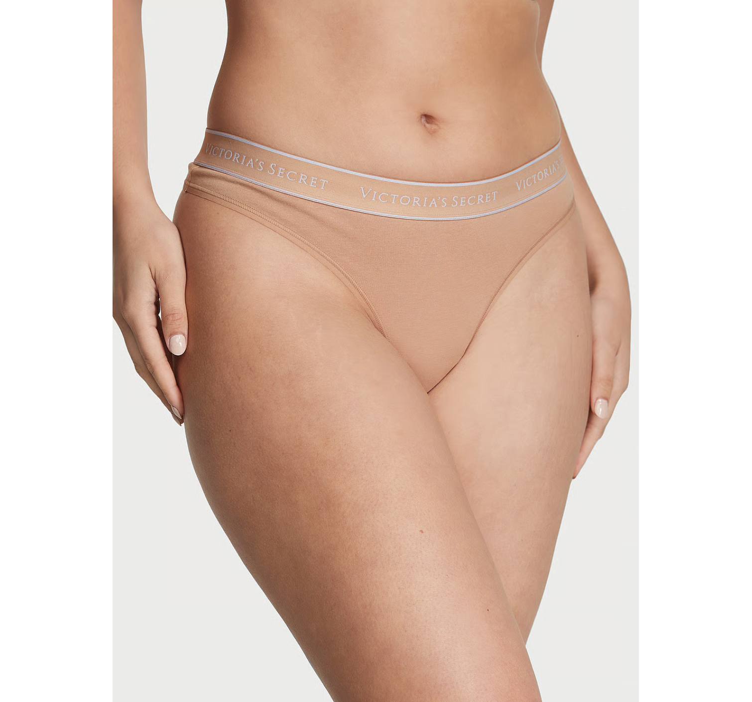 Трусики стринги Victoria’s Secret Cotton Logo Thong Panty Beige